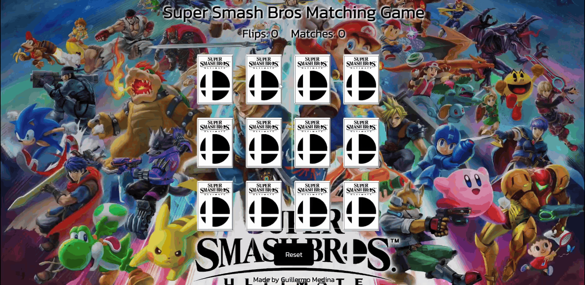 A Matching Pairs Game with characters from Super Smash Bros.